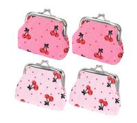 Gatuida 4PCS Mini Kiss Lock Change Purse with Adorable Cherry Pattern Small Faux Leather Wallets for Double Clasp Closure Coin Pouches Portable Makeup Organizer for Cash and Keys