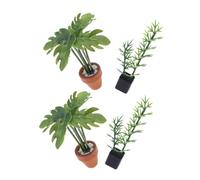 Gatuida 4pcs Miniature Potted Plants Realistic Artificial Bamboo Monstera Leaf Bonsai Dollhouse Decoration Mini Plant Figurines for Living Bedroom Scene Accessories