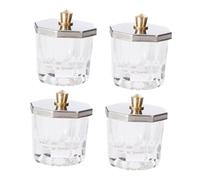 Gatuida 4pcs Octagonal Crystal Nail Powder Bowls with Stainless Steel Lids Refillable Manicure Dappen Dishes for Acrylic Liquid Glitter Storage Professional Nail Art Tools