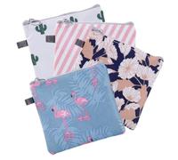Gatuida 4Pcs Sanitary Napkin Holder with Zipper Portable Travel Period Bags for Women Multipurpose Coin Card Pouch with Floral Cactus Flamingo Stripe Patterns Practical Menstrual Pad