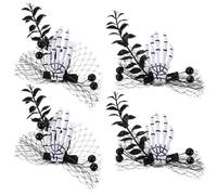 Gatuida 4pcs Skeleton Hand Hair Clips with Netting Scary Halloween Zombie Skull Hand Barrettes Horror Hair Accessories for Women Girls