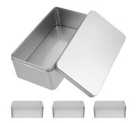 Gatuida 4pcs Small Rectangular Tinplate Box Set Silver 18x9.8x6.5cm with Lid Portable Empty Candy Container Jewelry Storage Organizer for Christmas Snacks and Crafts