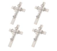 Gatuida 4pcs White Wooden Cross Hair Clips with Rivet Accents, Comfortable Non-slip Hold, Handcrafted Flower Vine Design, Vintage Gothic Style Hair Accessories for Women, for Daily