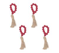 Gatuida 4Pcs Wine Red Wooden Bead Napkin Rings with Tassels, Colorful Plaid Pattern Rope Napkin Holder, Rustic Home Decor for Party Table Settings
