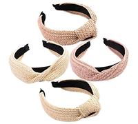 Gatuida 4pcs Woven Headbands for Women Knotted Raffia Hairbands Comfortable and Stretchable Hair Hoops for Parties Festivals and Everyday Use Stylish Accessories
