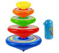 Gatuida 5 Pack Stackable Spinning Disc Play Set with Launcher Vibrant Plastic Gyro Desktop Fun Early Educational Sensory Fidget Development for Toddler Kid Preschool Party Favor Activity 8x8x3 cm