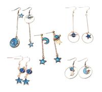 Gatuida 5 Pairs Asymmetrical Moon Planet Dangle Earrings for Women Elegant Metal Pendant Jewelry for Casual Formal Wedding Party Accessories Blue Sky Design