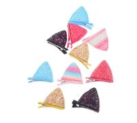 Gatuida 5 Pairs Cat Ears Hair Clips Glitter Snap Barrettes for Secure Fit Playful Accessories for Halloween Christmas Party Daily Wear Pastel Yellow Blue Black Rose Red