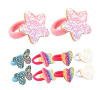 Gatuida 5 Pairs Glitter Hair Ties for High Elasticity Rainbow Gradient Ponytail Holders with Star and Heart Sequins Soft Sparkle Hair Bands Comfortable