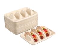 Gatuida 50pcs Disposable Divided Taco Trays Party Taco Holders with Nonslip Surface Sturdy Plates for Outdoor Events Snack Serving