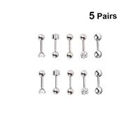 Gatuida 5Pairs Stainless Steel Ball Earrings Set Round Barbell Cartilage Helix Piercing Jewelry for Women Men Resistant Ear Studs with Screw Backs Silver Tone Styles