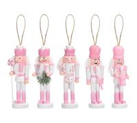 Gatuida 5PCS 13cm Pink Wooden Christmas Nutcracker Soldier Ornaments, Christmas Traditional Nutcracker Figures Hanging Pendant for Xmas Tree Tabletop Home Decorations