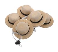 Gatuida 5pcs Adjustable Straw Sun Hats for Small Pets with Chin Strap - Large Size Black Ribbon Mini Summer Hats for Dogs, Cats, Puppies, and Hamsters Suitable for Outdoor Use
