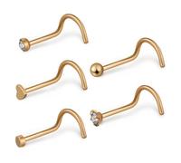 Gatuida 5pcs Gold Nose Studs Set Corkscrew Threadless Design Comfortable Stainless Steel Puncture Nasal Rings Elegant Heart Nose Jewelry for Women