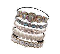 Gatuida 5pcs Handmade Bead Headbands with Shining Rhinestone Decor Multi-pattern Hair Accessories for Women Glass Bead and Cloth Material Suitable for Parties and Daily Wear