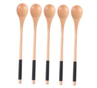 Gatuida 5pcs Long Handle Wooden Stirring Spoons Natural Color with Black Thread Tie Flatware for Mixing Honey Desserts Salads Soups and Asian Cuisine