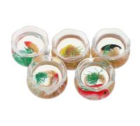Gatuida 5pcs Mini Plastic Fish Bowl Tiny Round Aquarium with Realistic Water Plants and Simulated Goldfish Mini Desk Aquarium for Dollhouse and Garden Scene Decor