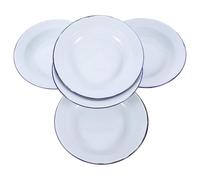 Gatuida 5Pcs Round Enamel Plates 16Cm Retro Style Blue Edge for Home Dining and Hot Pot Snack Use
