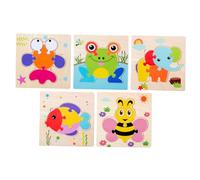 Gatuida 5pcs Wooden Jigsaw Puzzle for Educational Animal Including Bee Frog Goldfish Fish Elephant Portable for Early Development and Eye-hand Coordination Training