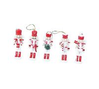 Gatuida 5Pcs Wooden Walnut Soldier Nutcracker Puppets Christmas Hanging Ornaments Classic Red White Nursery Desktop Decorations Festive Party Crafts