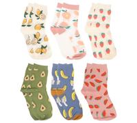 Gatuida 6 Pairs Mid-Calf Fruit Pattern Cotton Socks for Women, Banana Avocado Strawberry Watermelon Peach Designs, Breathable Soft Crew Socks Set