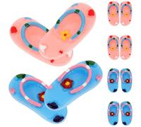 Gatuida 6 Pairs Miniature Resin Slippers for Dollhouse Accessories, Summer Beach Micro Landscape Props with Pink and Blue Sandal Models, Hawaiian Party Scene Decoration Set