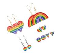 Gatuida 6 Pairs Rainbow Drop Earrings for Women Heart-shaped Rhinestone Dangle Jewelry Lgbt Pride Accessories with Plated Alloy Stylish Valentine S Day and Easy to Wear