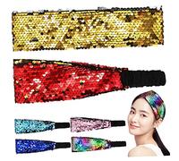Gatuida 6 Pcs Reversible Sequin Headbands Elastic Glitter Hair Bands for Women and Gradient Color Sparkly Hair Accessories for Parties and Daily Wear