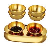 Gatuida 6 Pcs Stainless Steel Dipping Bowls with Large Oval Decorative Trays Small Sauce and Seasoning Dishes for Soy Sauce Sushi BBQ Heat Resistant and Stackable Tableware
