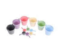 Gatuida 6 Sets Miniature Doll House Buckets with Ladles Compact Lightweight Plastic Water and Sand for Portable Beach and Garden Play Accessories in Pink Blue Purple Green Gray