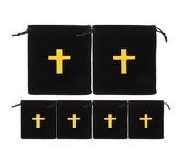 Gatuida 6pcs Catholic Cross Pouch,Black Drawstring Memorial Bags Organizer