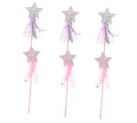Gatuida 6pcs Glitter Princess Fairy Wands Kit Lightweight Role Play Props for Birthday Party Stage Performance with Pink and Purple Flower Girl Wands