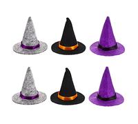 Gatuida 6Pcs Halloween Witch Hat Bottle Caps Mini Wine Bottle Decoration Props in Black Gray Purple for Festive Decor and Party Setting