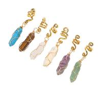 Gatuida 6pcs Natural Stone Braids Hair Jewelry for Women Wire Wrapped Hexagonal Pendant Dreadlock Accessories Vintage Style Hair Ornaments for Braids Easy to Attach and Remove Versatile