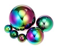 Gatuida 6Pcs Rainbow-colored Stainless Steel Gazing Globe Polished Hollow Mirror Spheres for Outdoor Garden Decoration Reflective Lawn Ornaments