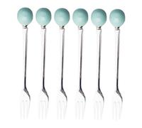 Gatuida 6pcs Sky Blue Ceramic Handle Mini Stainless Steel Forks for Cake Dessert Coffee Creative Home Tableware with Ergonomic Grip for Serving Treats and Stirring