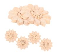 Gatuida 6pcs Solid Wood Carved Onlay Appliques for Cabinets and Shelves Unpainted Round Wood Decal Ornaments Easy to Install Decorative Woodcarving Trim for Home Living Decoration