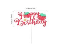 Gatuida 6pcs Strawberry Happy Birthday Cake Topper Sparkly Cake Banner Topper Fruit Theme Dessert Table Decor Mini Floral Strawberry Centerpiece