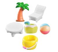 Gatuida 6pcs Summer Beach Micro Landscape Resin Ornaments Set with Mini Beach Bucket Coconut Tree Lounge Chair Coconut Water Round Wood Table for Coastal Home Decor and DIY Craft