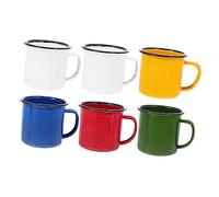 Gatuida 6Pcs Thick Colored Enamel Mugs Retro Style Sturdy Milk Cups for Home Use Vintage Coffee Cups with Flat Base Non Slip Design in Red Yellow Blue Green White