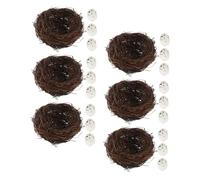 Gatuida 6set Artificial Bird Nest with Artificial Eggs Country Style Handcrafted Rattan Decorative Nest for Balconies Garden Outdoor Craft Enthusiasts Easter Decor