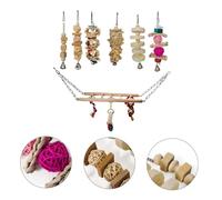 Gatuida 7-Piece Wooden Parrot Toy Set Hanging Bridges Rattan Balls and Loofah Strips Colorful Interactive Bird Chew Toys for Parrots Cockatiels and Budgies