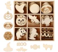 Gatuida 72 Pieces Halloween Wooden Discs DIY Craft Set Robust Craftsmanship for Decorations for Halloween Celebrations and Adults Durable Materials Versatile