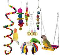Gatuida 7pcs Combination Parrot Bird Chew Made of Wood, Easy to Install and Designed for Bite and Climb, for Parrots and Birds in Cages Random Color