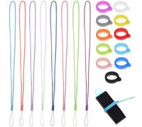 Gatuida 8 Anti-Lost Necklace Lanyard with 24 Pieces Silicone Rubber Ring Pen Silicone Lanyard Neck Holder Necklace