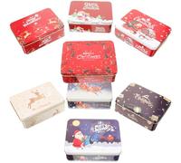 Gatuida 8 Pcs Christmas Tinplate Card Boxes with Lids 12Cm Small Rectangular Metal Storage Boxes for Xmas Cards and Packing