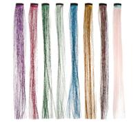 Gatuida 8pcs Glitter Clip In Hair Extensions, Colorful Tinsel Strands 19.7 | Fairy Hair Tinsel Kit Hair Accessories for New Years Festival Horse Themed Parties, Mane Tail Accessory