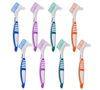 Gatuida 8pcs Portable Denture Brush: Dual Headed Angled Firm Nylon Denture Toothbrush for Cleaning False Teeth Clear Brace Mouth Guards