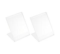 Gatuida Acrylic Sign Holder 5x7, 2pcs L-shape Display Stand Clear Portrait Name Cards Holders Small Slant Back Sign Menu Table Frame Shelves for Tables, Restaurant, Hotel, Shop, Company, Office