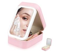 Gatuida Adjustable Brightness Small Makeup Case with LED Lighted Mirror Compact Makeup Organizer for Travel Portable Vanity Bag with Protective Sealed Design and Jewelry